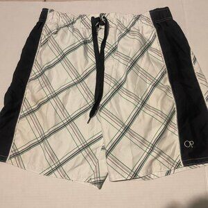 Ocean Pacific Men's Board Shorts Trunks Gray White with Diagonal Stripes L 36-38